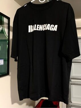 Balenciaga Black Short-Sleeve Tee with White Logo